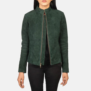 Genuine <b>Suede</b> Leather <b>Jacket</b> for Women Slim Fit Moto Style Stand Zipper Closure Custom Made New Arrival Women's Customize - Product Image 1