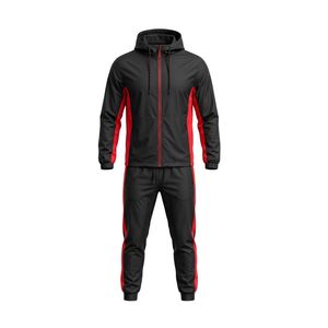 Ensemble de survêtement sportif à fermeture éclair intégrale avec bande latérale, à capuche, pour homme, respirant, séchage rapide, coupe-vent, deux pièces (veste et pantalon) - Product Image 2