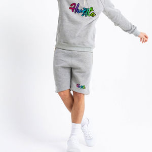 Ensemble deux pièces personnalisé pour homme : sweat à capuche zippé et short, survêtement délavé à l'acide avec broderie effet vieilli, respirant - Product Image 3