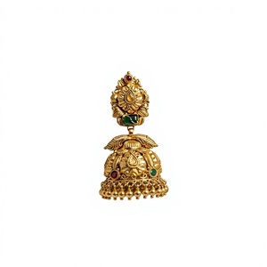 22K Solid Gold Temple Jhumka <b>Earrings</b> Lakshmi Motif Antique Finish Indian Wedding Jewelry Ruby Pearl <b>Drops</b> Party & Gift - Product Image 1