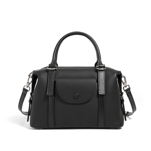 Sac à main pour femme en cuir véritable avec rabat, bandoulière amovible, classique, élégant, pour usage quotidien, motif litchi noir - Product Image 1