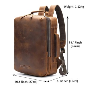 Slim <b>Waterproof</b> Leather Laptop <b>Backpack</b> Anti-Theft Vintage Rucksack Genuine Leather Travel Pack LBP-0419 - Product Image 2