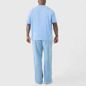 <b>Men</b> Straight Casual Canvas <b>Pants</b> Dark Mid Elastic Waist 100% Cotton Breathable Midweight Knitted <b>Summer</b> Wear - Product Image 2