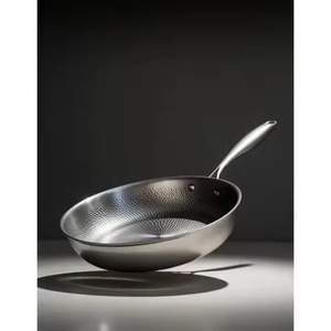 Most Selling Design New Hammered Texture Interior Stainless Steel Frying <b>Pan</b> Deep Wok Cooking <b>Pan</b> For Asian Stir Fry Meals - Product Image 1