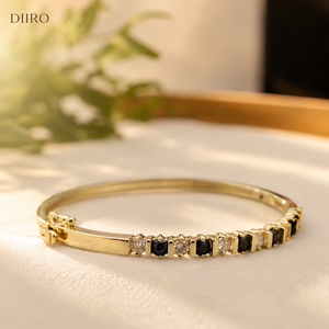 High Quality VVS1 Moissanite Bar Setting Bracelet for <b>Men</b> Women GRA Certified Black Gemstone Round Plated Gold Bracelet - Product Image 1