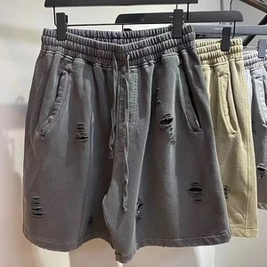 <b>Men</b> Gray Cotton Drawstring Shorts With Distressed Holes Regular Fit Knitted Swim <b>Trunk</b> Style - Product Image 3