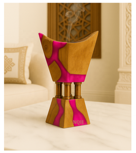Brûleur à Bakhoor en bois d'acacia de luxe avec résine époxy, artisanal, moderne, diffuseur d'encens Oud, fusion Mubkhar, parfum d'intérieur personnalisable - Product Image 5