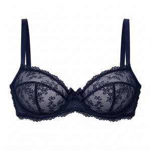 Conjunto de sujetador push-up de media copa y bragas de encaje floral rojo para mujer, lencería transparente transpirable para uso diario, OEM ODM al por mayor - Product Image 2