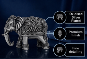 Idole en forme de trompe d'éléphant plaquée argent oxydé 999, 100 % laiton, 4,5 × 2 × 2,8 cm, 30 g, Puja, Décoration d'intérieur et Cadeau - Product Image 3