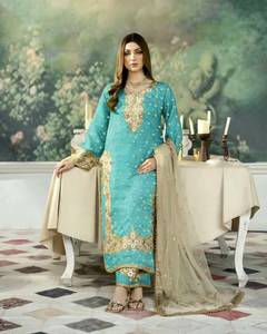 Salwar Kameez indien pakistanais brodé rouge, long jusqu'au sol, à séchage rapide, pour femmes, en mélange de soie, pour fêtes, mariages, tenue de mariée - Product Image 4