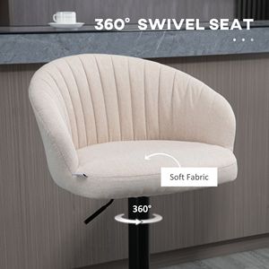 Sgabelli da Bar Moderni Regolabili con Seduta Girevole in Tessuto Effetto Lino, Struttura in Acciaio, Poggiapiedi, Materiale PU Beige - Per Bar o Uso Domestico - Product Image 6
