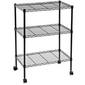 Black 350*600*850 <b>Plastic</b> Coated Iron Shelf with 1.5\" <b>Plastic</b> <b>Wheels</b> 3 Layer Shelving Units - Product Image 3
