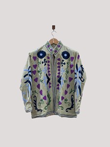 Hand Embroidered Floral Cotton Jacket Mandarin Collar Full Sleeve Plus Size Women'<b>s</b> Prairie Chic Spring Coat - Product Image 1
