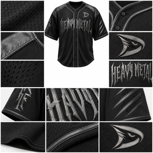 Maillot de baseball noir en maille épaisse pour homme, style gothique streetwear, coupe oversize, boutonné, avec épaules en similicuir - Product Image 6