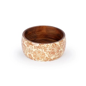 Tazón de Madera Hecho a Mano con Diseño Floral para Servir Alimentos, Regalo, Madera de Acacia de Calidad, Tazón de Madera Esmaltada para Servir - Product Image 4