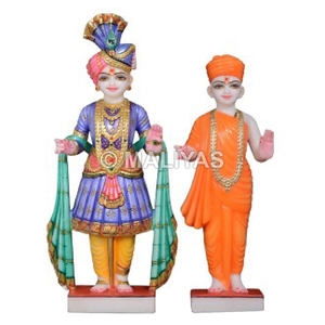 Juego de Murti Swaminarayan de Mármol Blanco |   Estatua de Swaminarayan y Gunatitanand Swami - Product Image 1