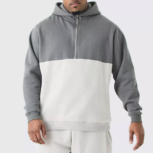 Sweat-shirt à capuche zippé pour homme, grande taille, épaules tombantes, couleur gris et blanc, 100% coton molletonné, chaud pour l'hiver, de haute qualité - Product Image 2