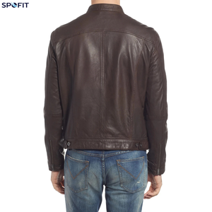 Veste de moto noire lavée sur mesure, style vintage Cafe Racer avec bandes de course orange, en cuir de vache véritable - Product Image 5