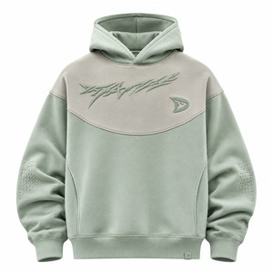 Men's Oversized Hoodie Green Embossed Logo Streetwear Fleece Regular Fit Winter Wear Waterproof Breathable Eco-Friendly - Product Image 1