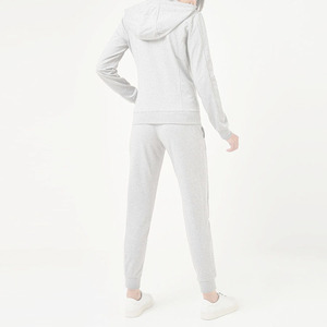Ensemble de survêtement gris à capuche pour femme, manches longues, fermeture éclair sur le devant, pantalon de jogging décontracté avec poches latérales, coupe régulière, couleur unie - Product Image 2