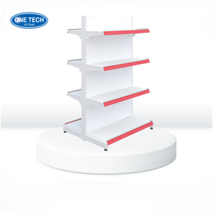 Étagère gondole métallique double face à 4 niveaux, revêtement poudré, panneau solide, anti-rouille, antidérapante, pour épicerie, directement de l'usine One Tech - Product Image 1