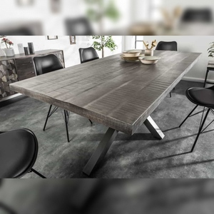 Mesa de Comedor Rectangular Estilo Rústico Vandana Natural Detail GALAXIE 200cm, Madera de Mango Gris, Marco en Forma de Estrella, para Cocina - Product Image 5