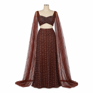 Luxury Hand Embellished Designer <b>Lehenga</b> Choli Set for Women | Sheer Cape Sleeves Party Wear Wedding Reception Bridal Festive - Product Image 1