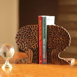 Handmade Wooden Bookends <b>Tree</b> Carved <b>Book</b> Holders Decorative Shelf Supports for Office Desk Home - Product Image 4