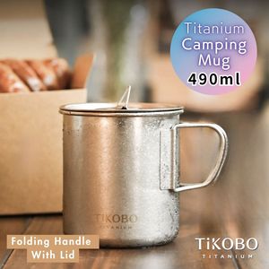 TiKOBO Pure Titanium 490ml Camping Cup | Single-Wall <b>Mug</b> with Lid & Retractable Handle - Product Image 1