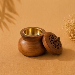 Luxury Round Wooden <b>Bakhoor</b> Burner With Brass Top. Three Layer Premium Arabic <b>Oud</b> Incense Holder For Home Decor Wholesale Price - Product Image 3