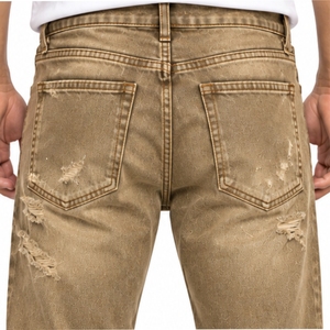 Jeans en denim personnalisés pour hommes, effet usé, coupe classique, style streetwear décontracté, fermeture boutonnée, tissu en coton - Product Image 5