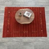 Tapis en laine noué à la main rouge rouille moderne avec motif géométrique tribal, tapis fait main pour salon et décoration intérieure
