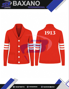 Delta |   Sigma |   Suéter de Punto con Botones Bordados Rojos y Blancos de la Hermandad Theta, con Rayas Blancas, para Mujer - Product Image 6