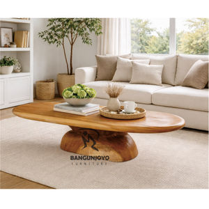 Modern Solid Wood <b>Coffee</b> <b>Table</b> Handmade Living Room Furniture <b>Oval</b> Shape Natural Finish - Product Image 4