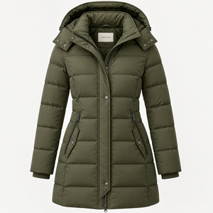 Chaqueta Corta Acolchada de Invierno OEM para Mujer, con Capucha Personalizada, Bordado de Camuflaje, Algodón Teñido, Acolchado, Impermeable y Transpirable - Product Image 1