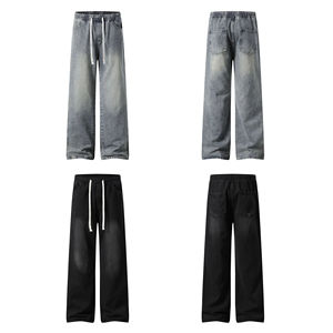 Jeans baggy droits personnalisés pour hommes, style streetwear, en denim de coton délavé foncé, effet usé, vintage et tendance - Product Image 6