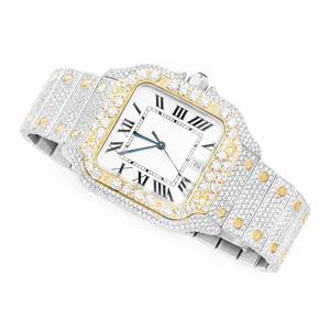 Montre à quartz en acier inoxydable avec design de luxe hip-hop, sertie de moissanite et de diamants VVS, bracelet de 20 mm, verre traité, unisexe - Product Image 3