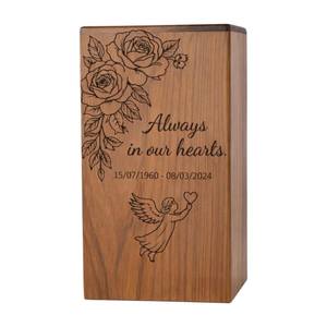Urna Funeraria de Madera con Diseño de Mariposa y Rosa, Recuerdo Conmemorativo Hecho a Mano - Product Image 1