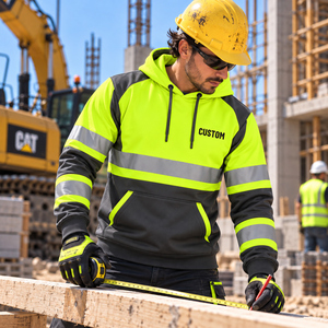 Sudadera de Alta Visibilidad para Hombre, Ropa de Seguridad para la Construcción, Forro Polar de Algodón, Cinta Reflectante Gruesa, Sudadera con Capucha de Alta Visibilidad para el Trabajo - Product Image 2