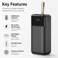 Batterie externe 50000 mAh à charge rapide, grande capacité, station de charge PD 22,5 W, portable, personnalisable, vente en gros pour téléphone
