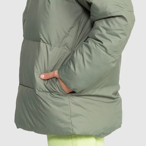 Women's Olive Green Quilted Hooded Puffer Jacket Full Sleeve <b>Winter</b> <b>Coat</b> <b>Thick</b> Polyester Wadding Zipper Closure - Product Image 3