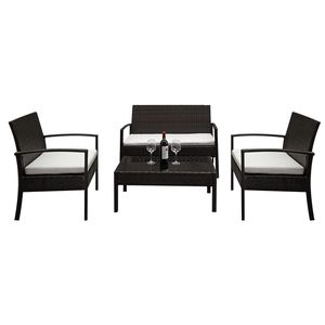 Set Divano da Giardino in Rattan con 2 Poltrone e Divanetto, Tavolino da Caffè in Vetro Temperato per Esterni XH - Product Image 2