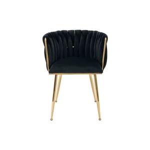 Sillas de Comedor Negras con Patas de Metal Dorado, Sillón Tapizado en Terciopelo con Brazos Acolchados para Comedor, Cocina, Sala de Estar - Product Image 4