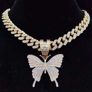 VVS lab CVD diamond butterfly letter pendant with iced Miami Cuban <b>chain</b> moissanite <b>sterling</b> <b>silver</b> personalized <b>mens</b> jewelry - Product Image 1