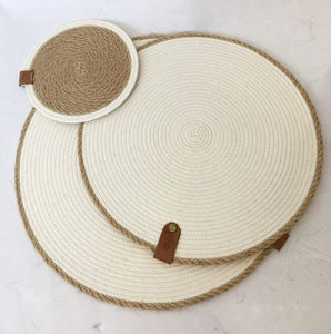 Handmade Striped Hemp Meal <b>Mat</b> Jute <b>Table</b> <b>Mat</b> With Placement Pot and Insulation Cup for Home Wedding Banquets - Product Image 2