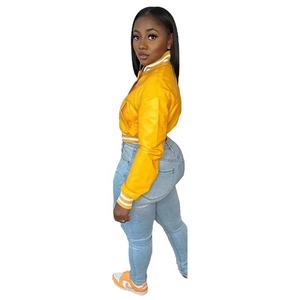 Nouvelle Arrivée 2026 Blouson Bomber Court à Manches Longues pour Femme, en PU, Style Universitaire de Baseball, avec Logo Personnalisé, Techniques d'Impression, Hiver Automne - Product Image 4