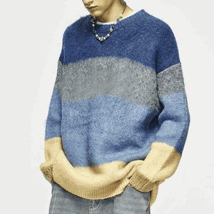 Pull en tricot à rayures personnalisé pour homme, col rond décontracté, pull d'hiver - Product Image 5