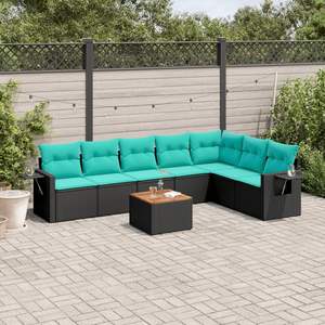 8 Piece Black Poly Rattan Patio <b>Sofa</b> <b>Set</b> with Cushions Garden <b>Sofas</b> - Product Image 1