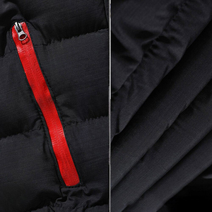 Veste matelassée noire pour homme avec doublure rouge, coupe-vent, manteau d'hiver décontracté, col montant, fermeture éclair, coupe régulière, couleur unie - Product Image 3
