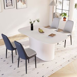 Tavolo da Pranzo in Stile Moderno Medievale da 160 cm in MDF Color Crema con Set di 4 Sedie da Pranzo in PU, Piano in Metallo Nero e Gambe in Metallo - Product Image 4